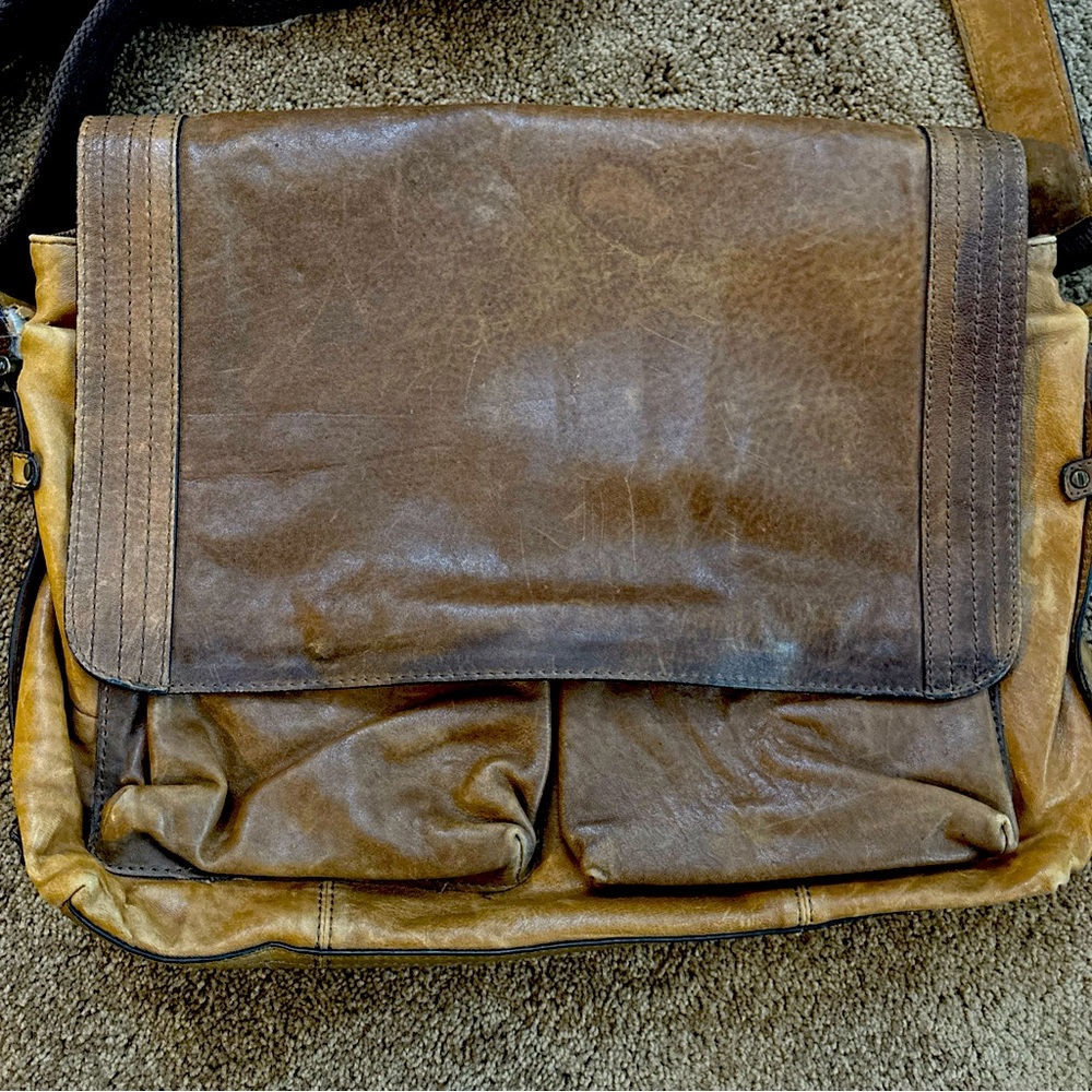 Fossil‎ Leather Messenger Bag Brown Shoulder Strap Commuter Distressed